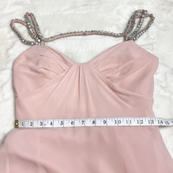 Hayley Paige Occasions Blush Pink Sweetheart Chiffon Dress Jewel Straps NWT Sz 6 - Picture 8 of 13
